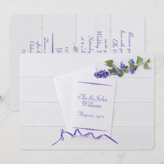 Invitation renouvellement du voeu mariage blanc sur bois (Devant / Derrière)