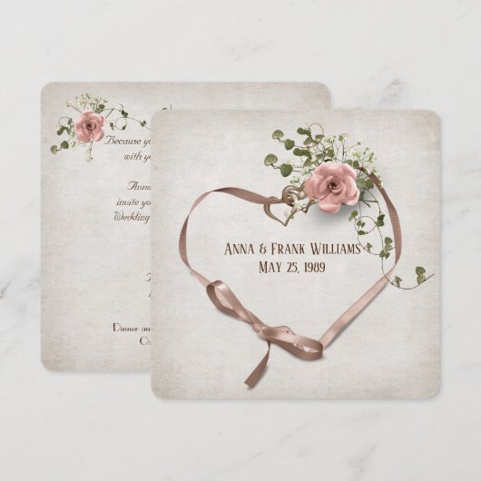 Invitation Renouvellement du voeu mariage - Coeur ruban avec (Devant / Derrière)