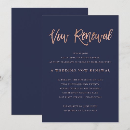 Invitation Renouvellement rose de voeu de mariage d'or de (Devant / Derrière)