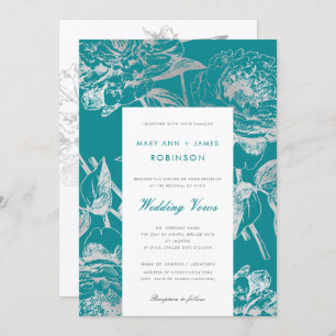 Invitation Renouvellement Turquoise Vow Mariage argent Simple