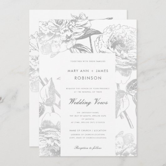 Invitation Renouvellement Vow mariage Moderne Simple Floral A (Devant / Derrière)