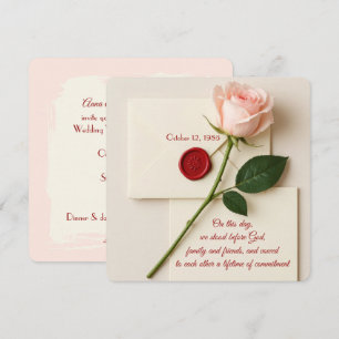 Invitation Renouvellement Vow mariage Rose avec sceau de cire