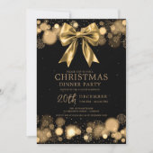 Invitation Repas de fête de Noël Party Bow d'hiver en or (Devant)