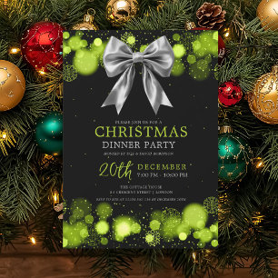 Invitation Repas de fête de Noël Xmas Hiver Argent Vert