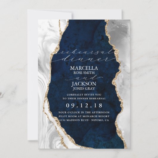 Invitation Repas de la Marine Marble, Blanc & Or Agate Dîner (Devant)