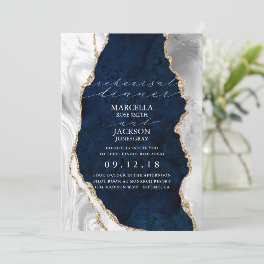 Invitation Repas de la Marine Marble, Blanc & Or Agate Dîner (Debout devant)