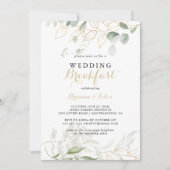 Invitation Repas de mariage calligraphie feuillage vert or  (Devant)
