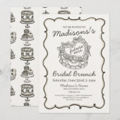 Invitation Repas de mariage chic rétro cœur beige bow cake pe (Devant / Derrière)