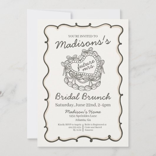 Invitation Repas de mariage chic rétro cœur beige coquette gâ (Devant)