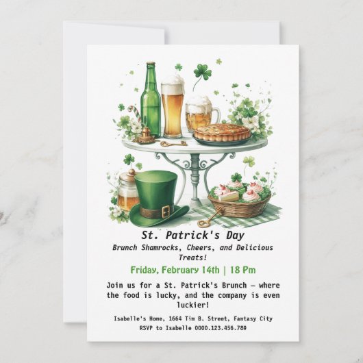 Invitation Repas de midi de la Saint-Patrick – Trèfles, À vot (Devant)