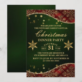 Invitation Repas de Noël aux vagues de velours ornées rouge e (Devant / Derrière)