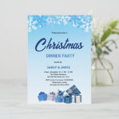 Invitation repas de Noël bleu cadeaux boules (Debout devant)