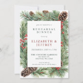 Invitation Repas de Noël de Holly Berries Pine Cone (Devant)