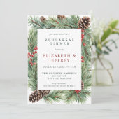 Invitation Repas de Noël de Holly Berries Pine Cone (Debout devant)