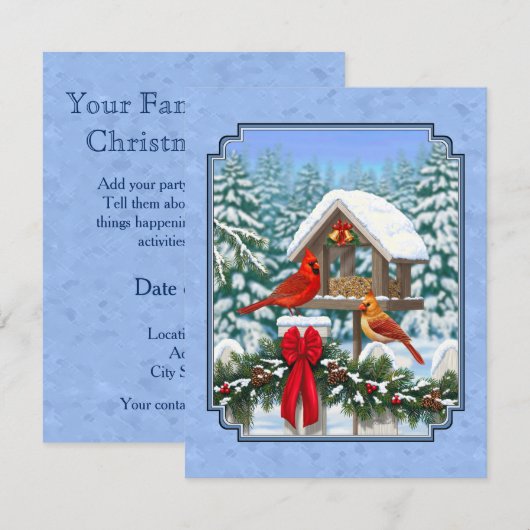 Invitation Repas de Noël des cardinaux bleu (Devant / Derrière)