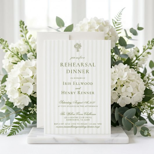 Invitation Repas de répétition classique vert sauge et beige