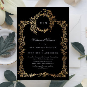 Invitation Repas de répétition Gold Monogram Black Premium