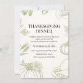 Invitation Repas de Thanksgiving dessiné à la main en vert (Devant)