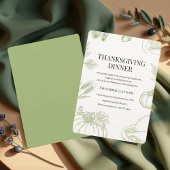 Invitation Repas de Thanksgiving dessiné à la main en vert