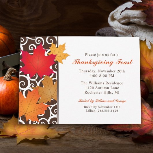 Invitation Repas de Thanksgiving Feuilles de érable d'automne
