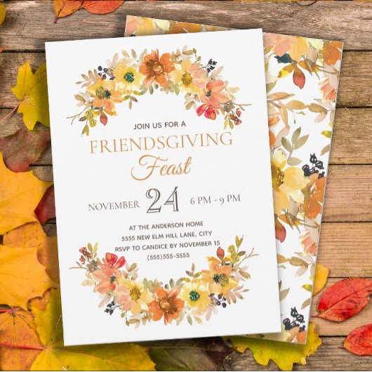Invitation Repas Élégant de Friendsgiving Rustique