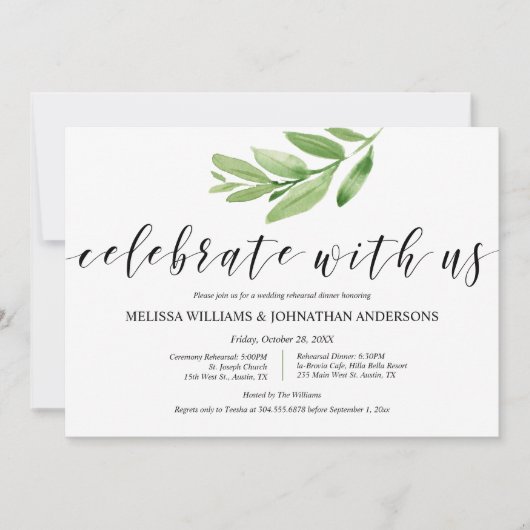 Invitation Repas et dîner Mariage rustique verdoyant (Devant)