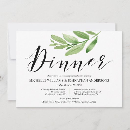 Invitation Repas et dîner Mariage rustique verdoyant (Devant)