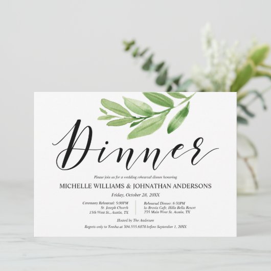 Invitation Repas et dîner Mariage rustique verdoyant (Debout devant)