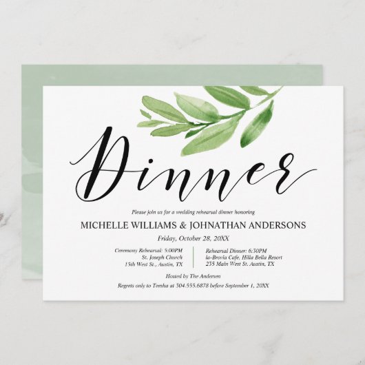 Invitation Repas et dîner Mariage rustique verdoyant (Devant / Derrière)