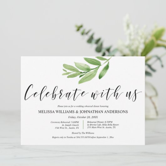 Invitation Repas et dîner Mariage rustique verdoyant (Debout devant)