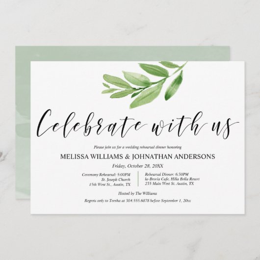 Invitation Repas et dîner Mariage rustique verdoyant (Devant / Derrière)