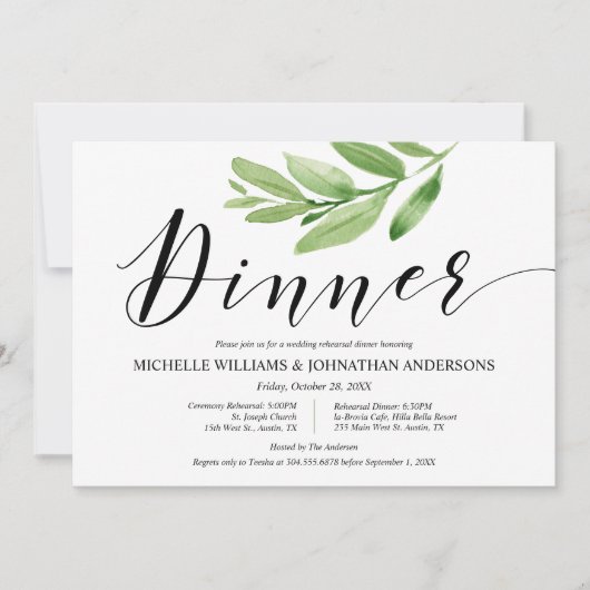 Invitation Repas et dîner Mariage rustique verdoyant (Devant)