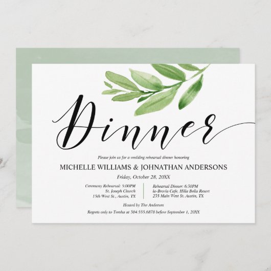 Invitation Repas et dîner Mariage rustique verdoyant (Devant / Derrière)
