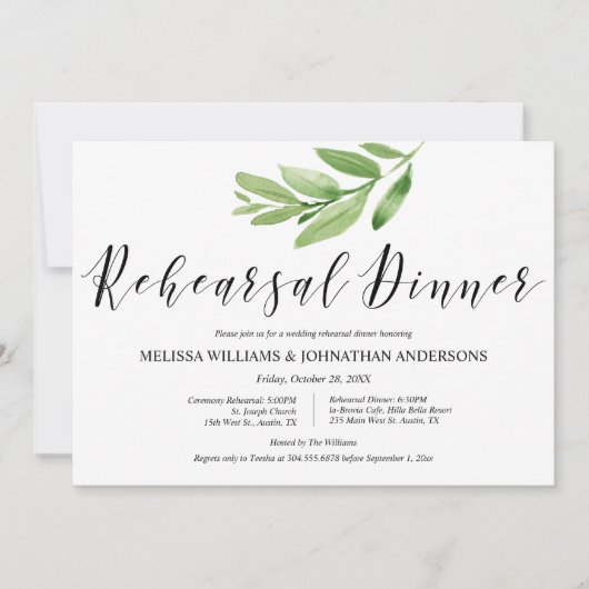 Invitation Repas et dîner Mariage rustique verdoyant (Devant)