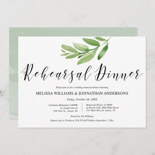 Invitation Repas et dîner Mariage rustique verdoyant (Devant / Derrière)