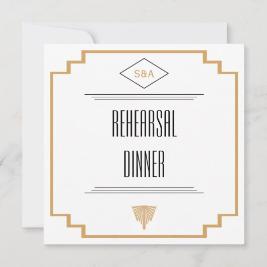 Invitation Répétition Art Déco Noir, Or et Blanc (Dos)