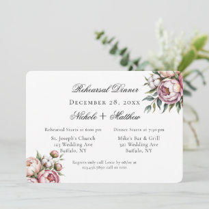 Invitation Répétition de dîner de mariage aux pivoines roses