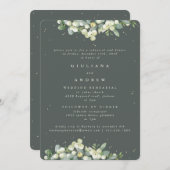 Invitation Répétition de mariage au Snowberry Gris Vert+Eucal (Devant / Derrière)