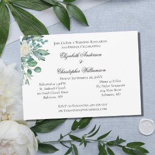 Invitation Répétition de mariage botanique à la rose blanche