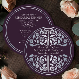 Invitation Répétition de mariage Épée d'Argent Aubergine