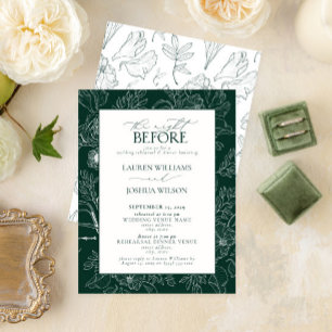 Invitation Répétition de mariage florale vert émeraude élégan