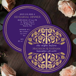 Invitation Répétition de mariage royal avec épée en or pourpr