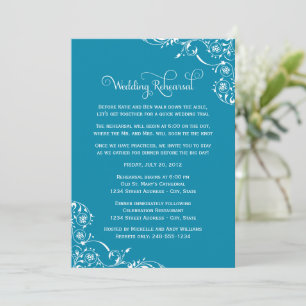 Invitation Répétition de mariage Teal Blue Flourish
