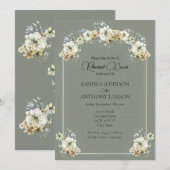 Invitation Répétition de mariage vert sauge floral arqué  (Devant / Derrière)