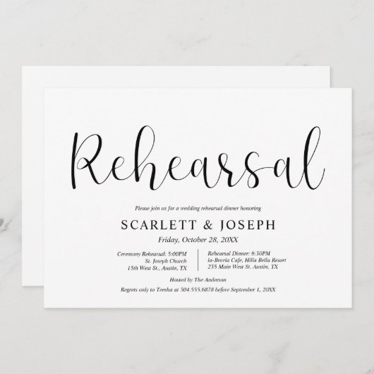 Invitation Répétition Décontractée, Mariage et dîner (Devant / Derrière)