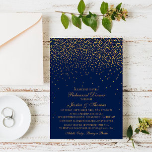 Invitation Répétition des Mariages de Confetti en or bleu et