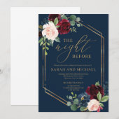 Invitation Répétition des mariages de la marine à fleurs rose (Devant / Derrière)