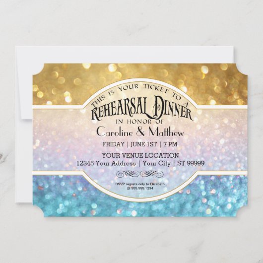 Invitation Répétition Dinne Bokeh Movie Style Gold Blue (Devant)