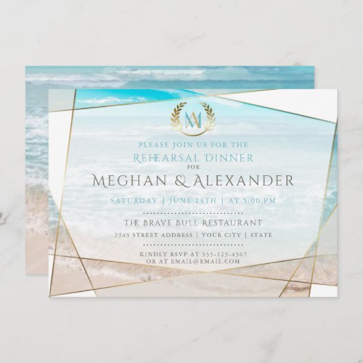 Invitation Répétition du diner de mariage | Plage moderne de (Devant / Derrière)