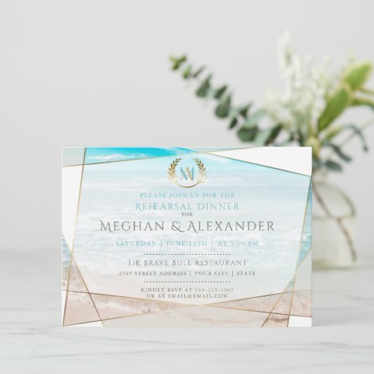 Invitation Répétition du diner de mariage | Plage moderne de  (Debout devant)